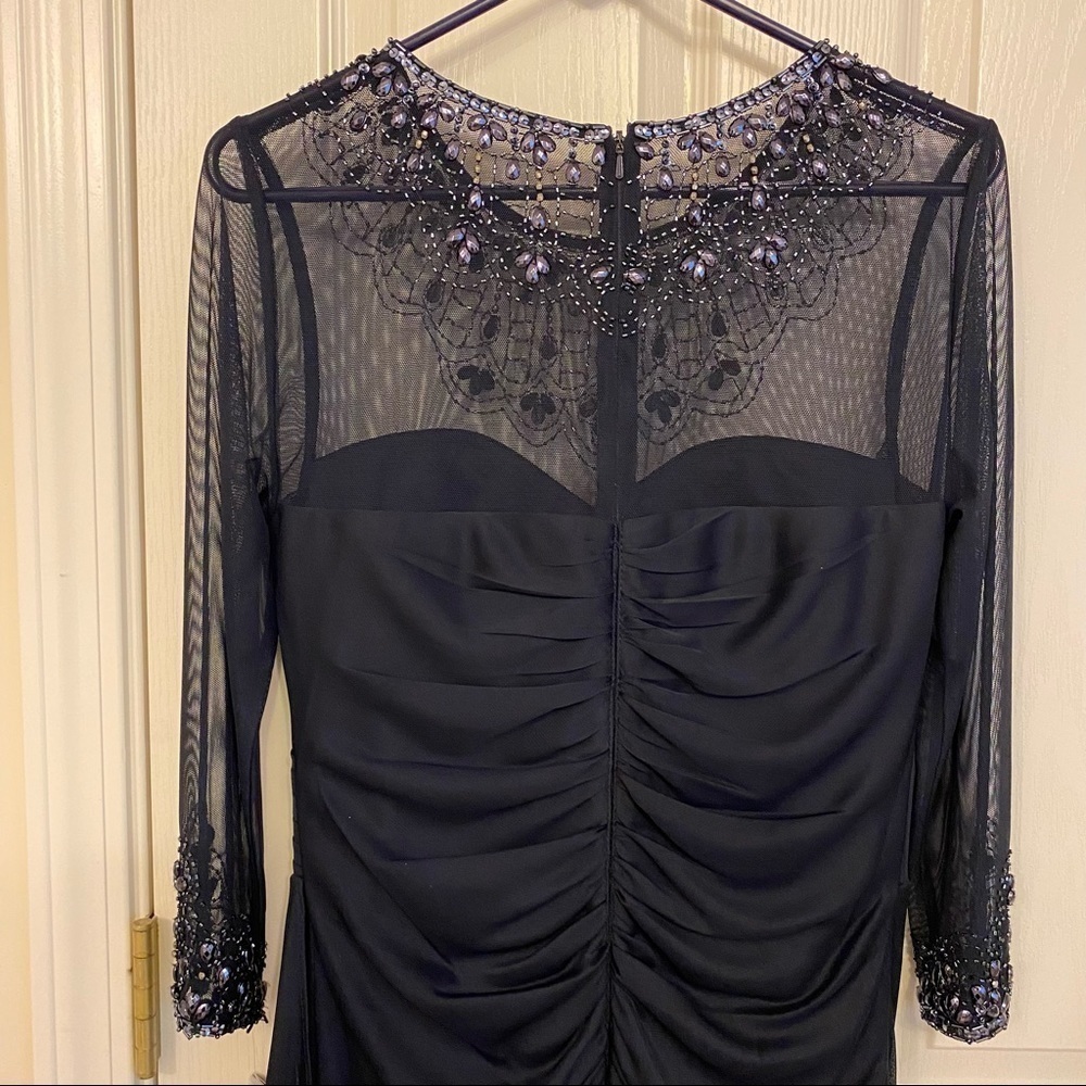 Alex Evenings Illusion Embellished 3/4 Sleeve Ruched A-Line Gown in Dark Navy - Picture 12 of 14